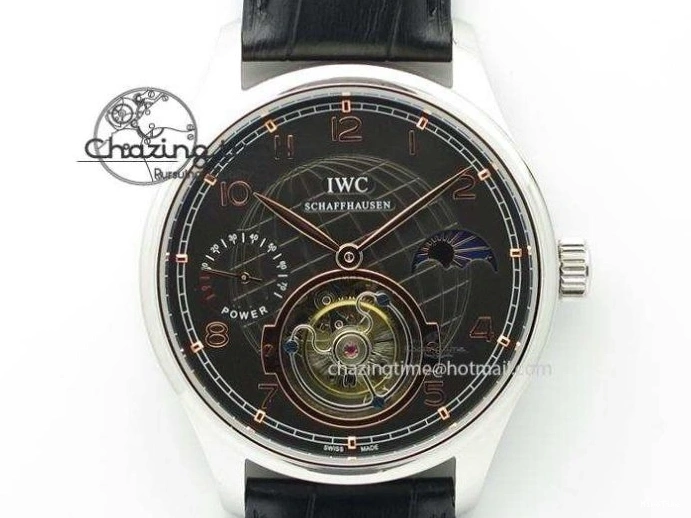 MIROTIME 0309 UrbanStyle Portuguese Tourbillon Power Reserve Moonphase SS White Dial On Black Leather Strap 7318